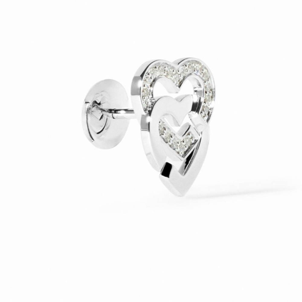 DINH VAN 18kt white gold 💎 diamond double coeurs R10 mono stud heart earring NEW